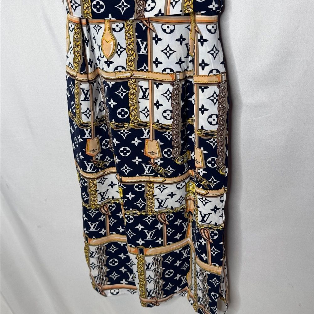 Zara Stylish Navy and Gold Patterned Dress. Size Small. - Picture 7 of 7